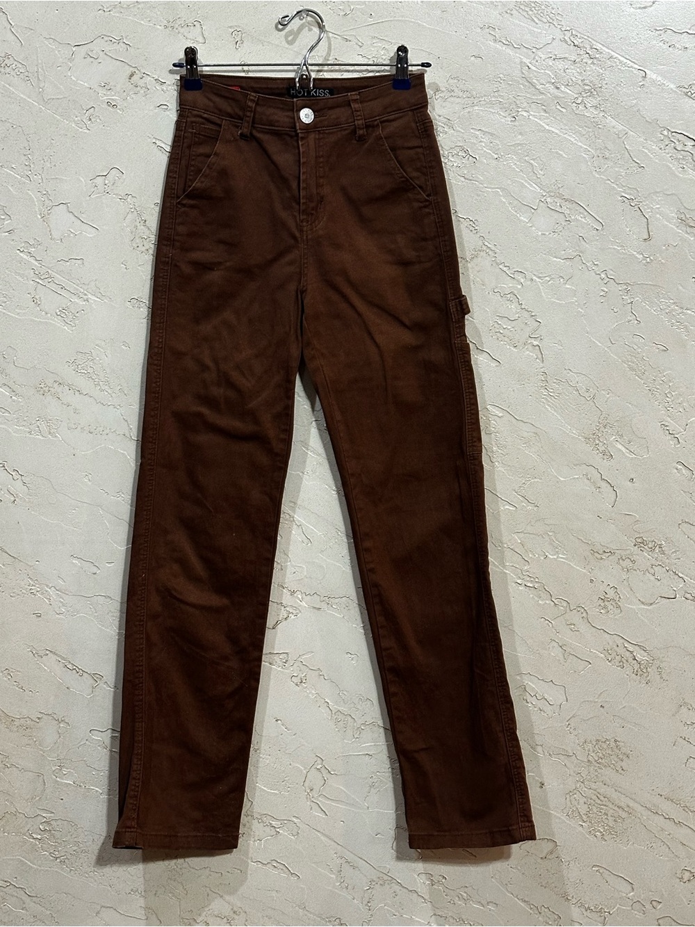 Hot Kiss Women's High-Rise Carpenter Relaxed Fit Brown Straight Jeans size 1